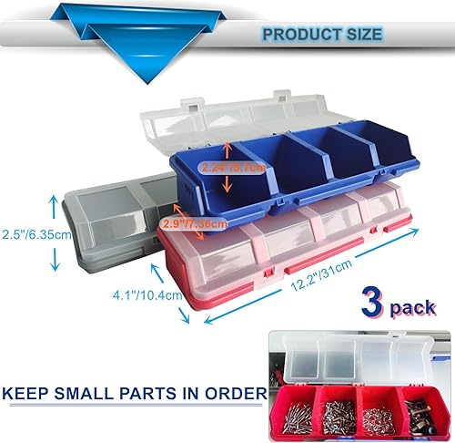 Miniatura 6 de 3 cajas organizadoras de tornillos con tapas, 4 compartimentos, cajas organizadoras de herramientas, caja de herramientas de plástico, contenedor