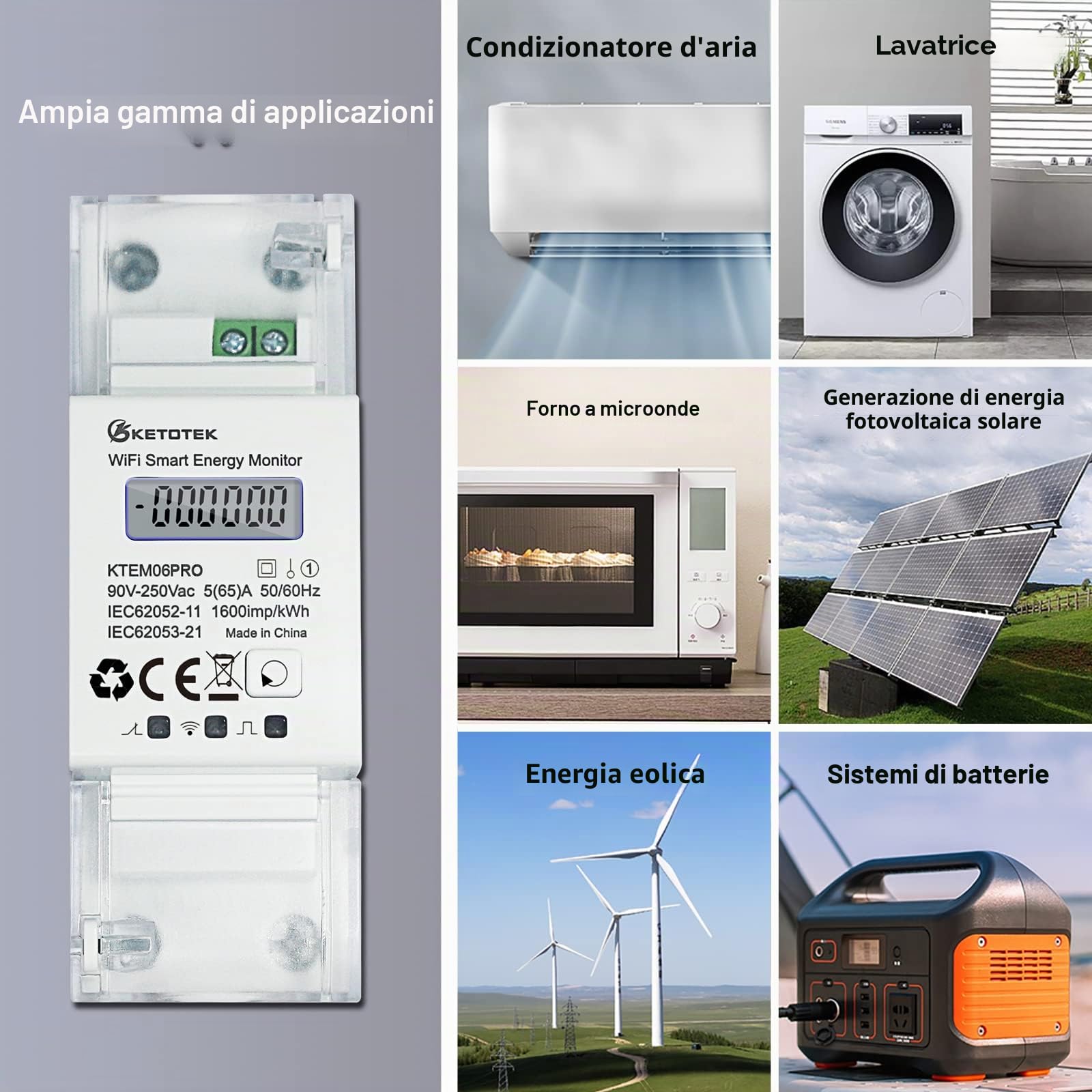 KETOTEK Smart Contatore Energia Elettrica Bidirezionale WiFi Monofase Contatore Elettrico su Guida DIN Contatore di Corrente Digitale LCD Misuratore Consumo Elettrico con APP