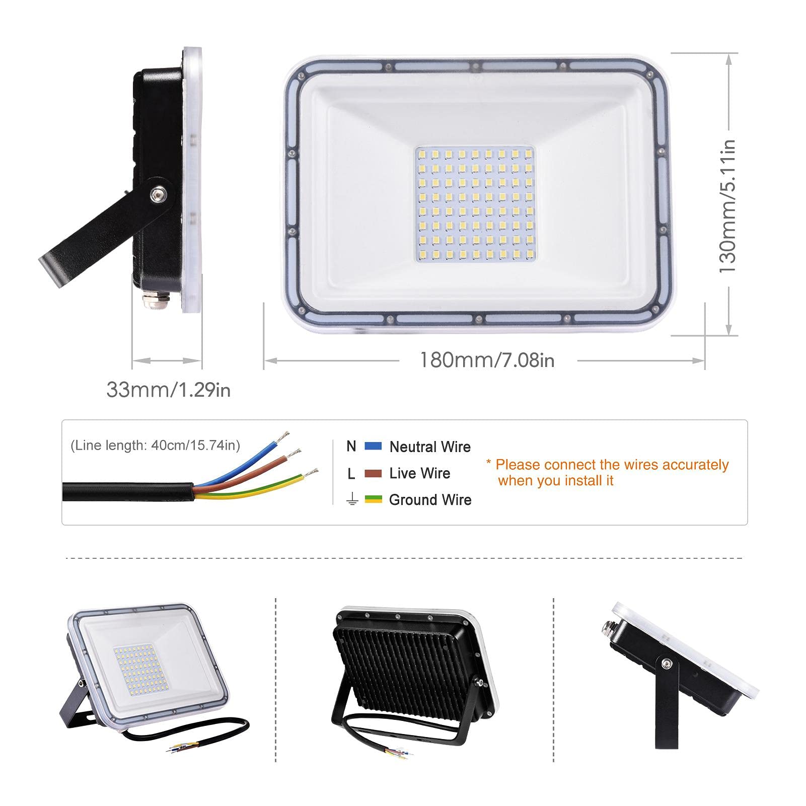 Proiettore a LED da 100 W per esterni, Proiettore impermeabile IP67, Luce di sicurezza per faretti industriali, Luce di inondazione per esterni, Lampada da parete per faro da lavoro per cortile, giard