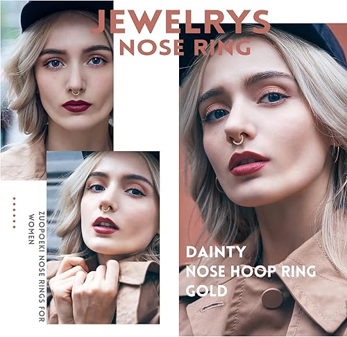 Miniatura 5 de ZUOPOEKI Aros de nariz para mujeres y hombres, aretes de aro de caracola, plata y oro, 0.66 oz y 0.64 oz de acero quirúrgico, tragus, fosa nasal,