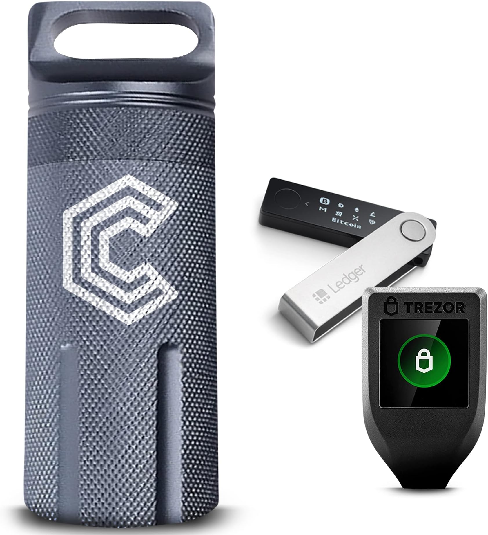 CryptoPod XL Trezor & Ledger Nano Case - Fits Trezor One/T, Nano S/X/S Plus - Aluminum Alloy, Fire Resistant & Waterproof - Safest Cold Wallet Device Storage for Cryptocurrency (Silver XL)