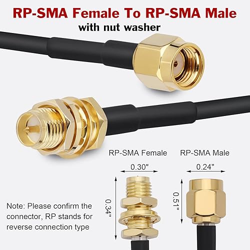 Miniatura 2 de Cable de extensión de antena WiFi de 16.5 pies, paquete de 2 conectores RP-SMA macho a RP-SMA hembra, ideal para enrutador LAN inalámbrico, puente o
