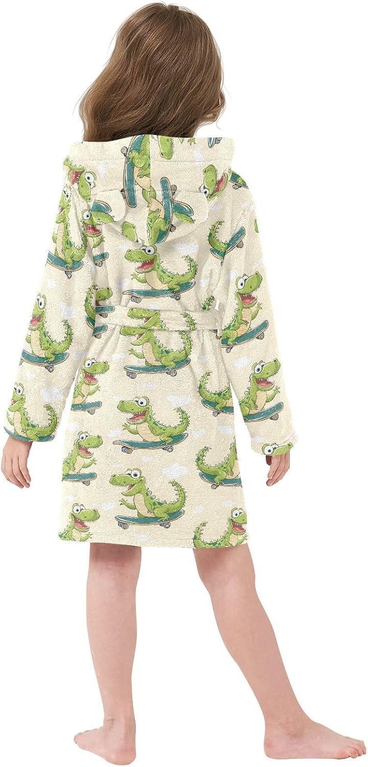 senya Skateboard Crocodile Toddler Hooded Bathrobe Kids Soft Plush Bath Towel Robes for Boys Girls 2-12 Years