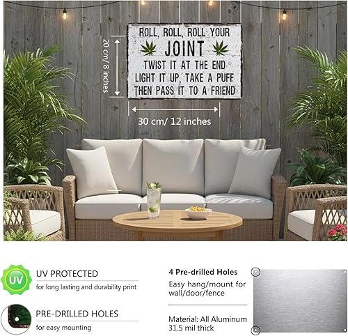 Miniatura 5 de Letrero de metal de hierro con eslogan de cannabis humorístico, placa decorativa para colgar en la pared, multiusos, preperforada, resistente a la