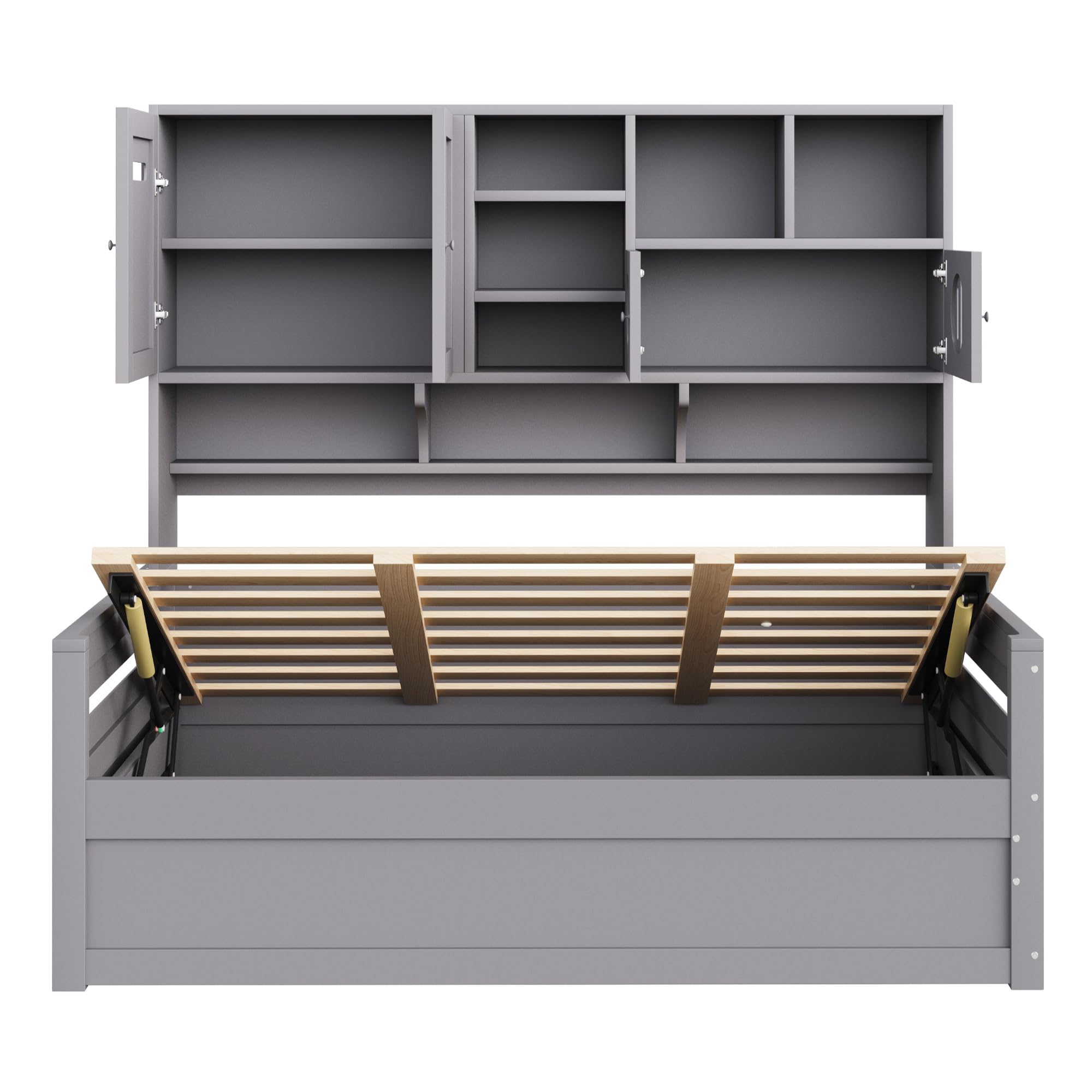 Drewniana sofa z funkcją spania z miejscem do przechowywania, 90 x 200 cm, łóżko hydrauliczne, drewno sosnowe, szara, łóżko pojedyncze, łóżko młodzieżowe, wielofunkcyjne