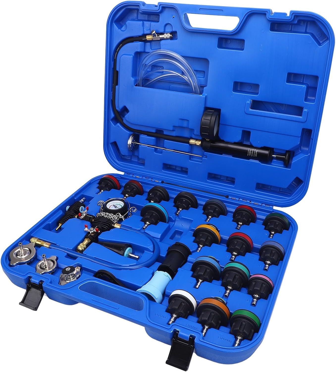 28 Piece Radiator Coolant Pressure Tester Kit – Vacuum Refill & Leak Detection Tool for Automotive Cooling Systems