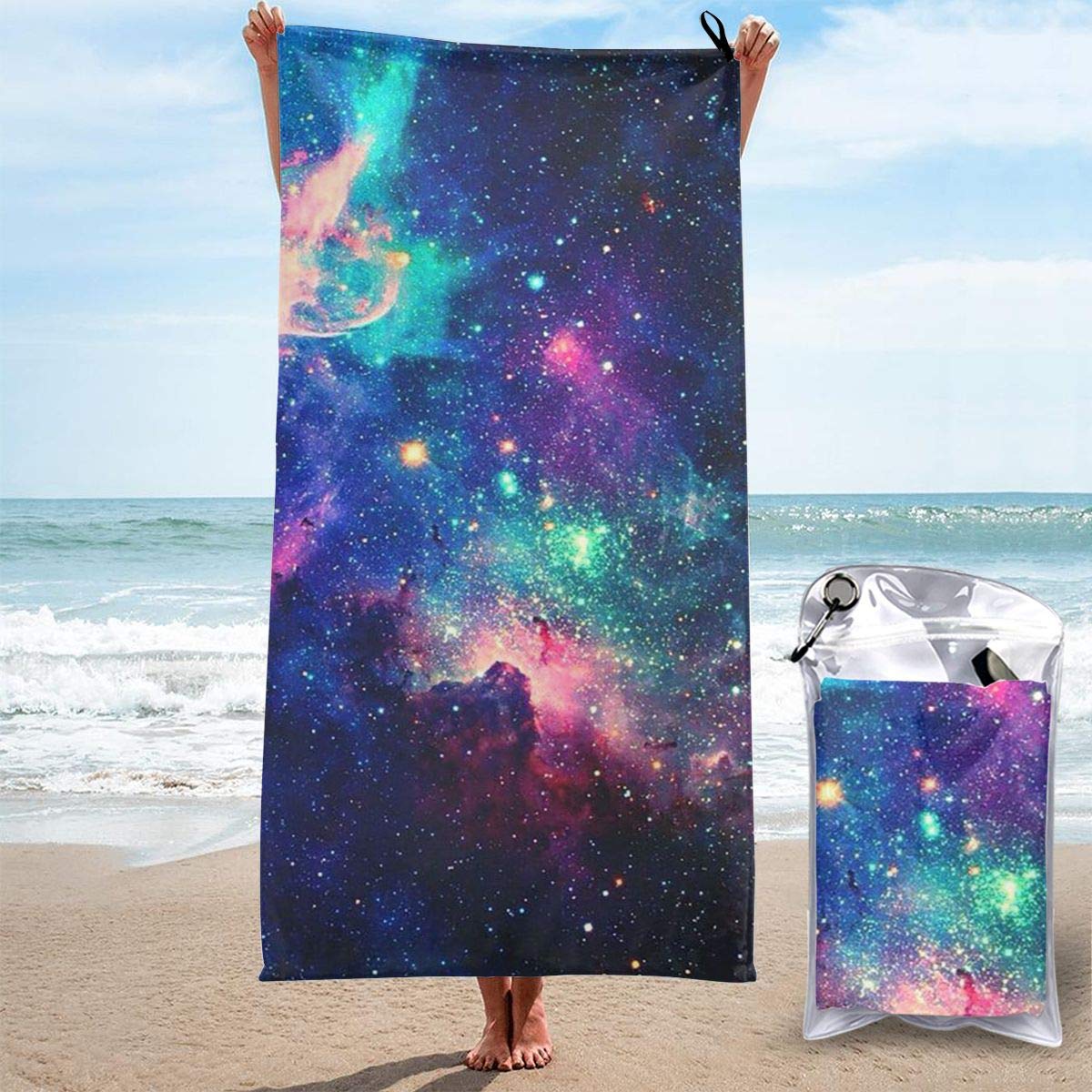 Microfiber Oversized Beach Towel - Tropical Hawaiian Print, 27.5x55", Quick Dry, Sand Free, With Carry Pouch - View #9