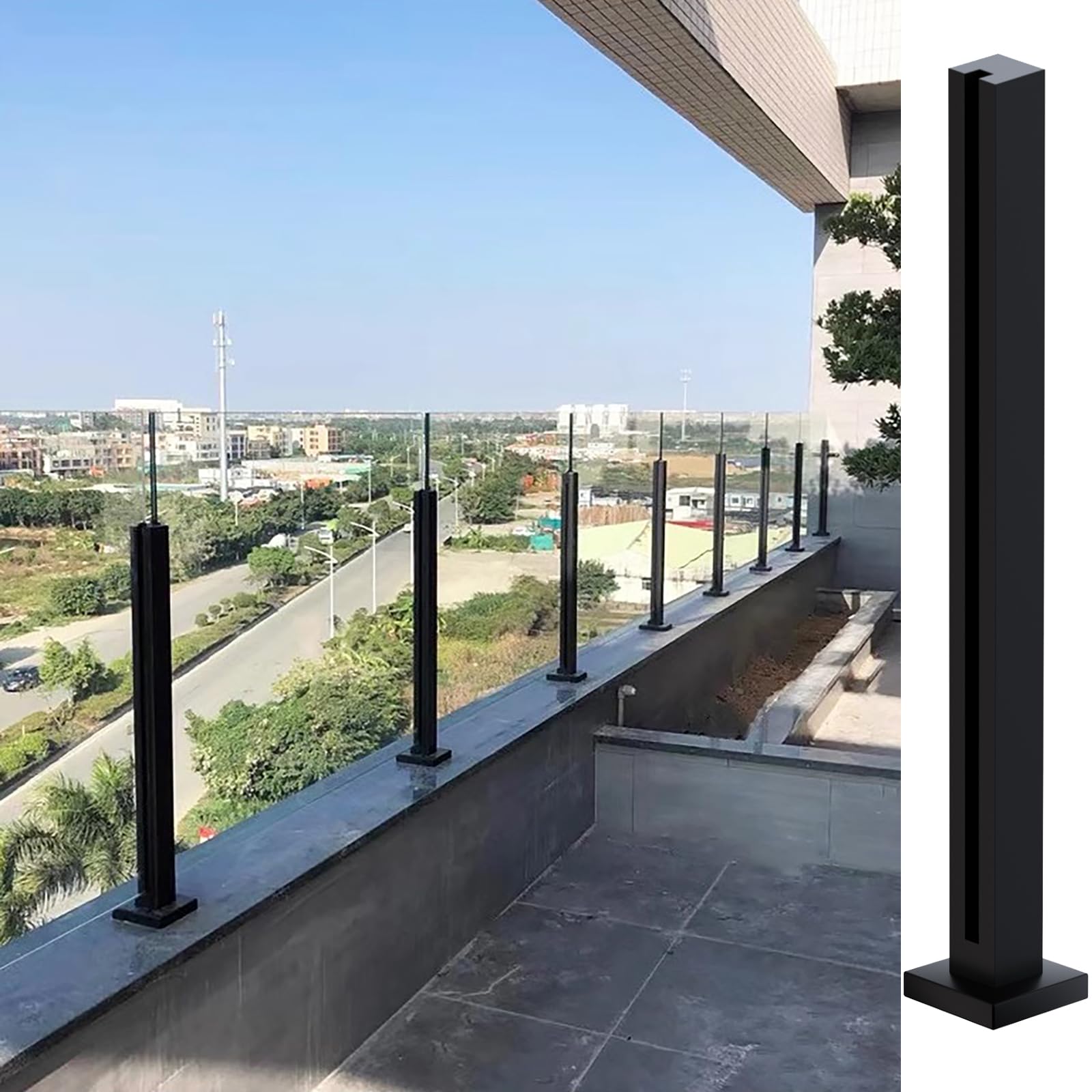 Szklany Słupek Balustradowy - Szklany System Balustrad Tarasowych Topless z otworami na Szpilki do Tarasów, Bchodów, Balkonów, Basenów, Ogrodów i Patio - Kwadrat ze Stali Nierdzewnej