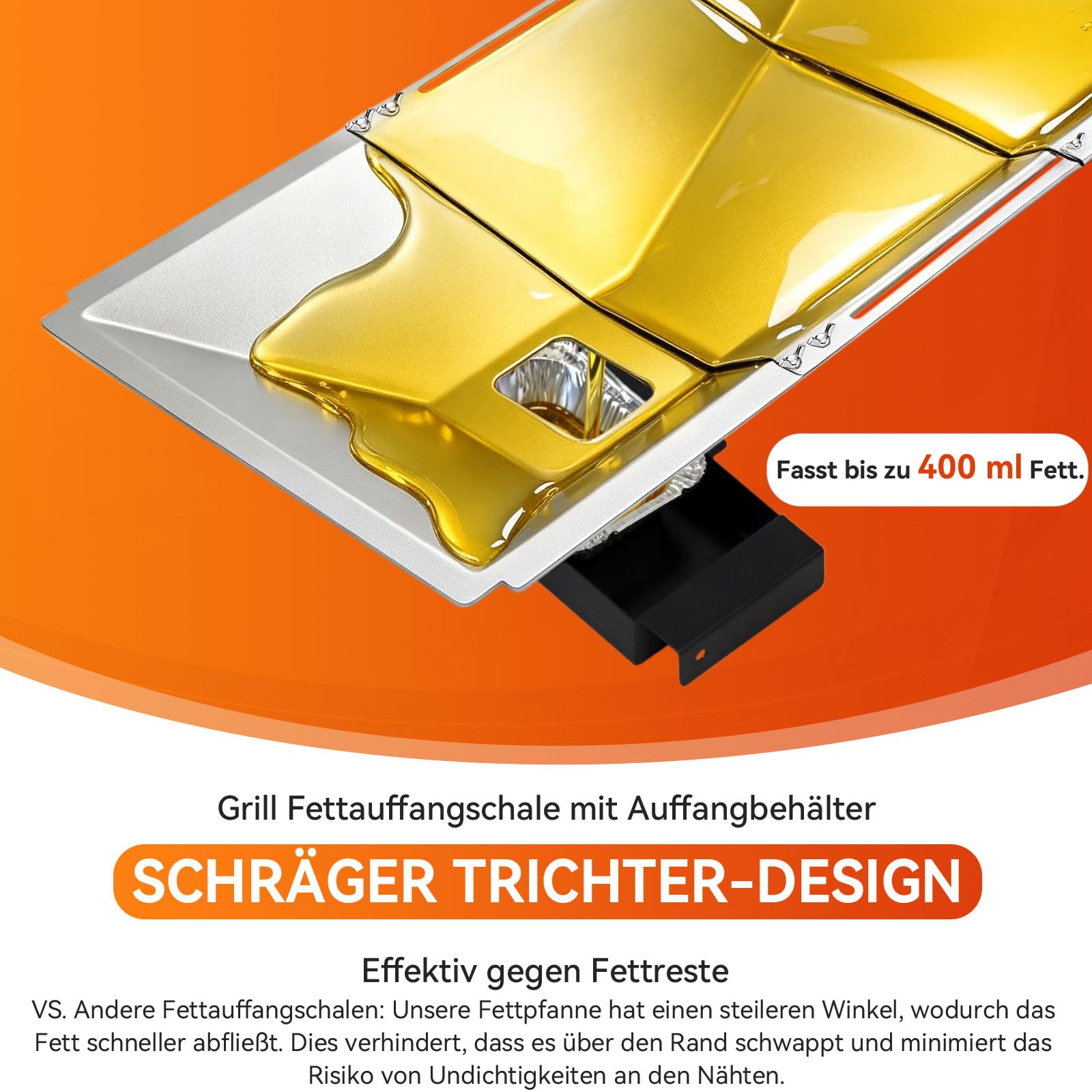 Universal Fettwanne mit Auffangwanne 60cm bis 80cm, Verstellbar Tropfpfanne für 3/4/5 Brenner Gasgrill von Charbroil, Dyna Glo, Nexgrill, Kenmore, Uniflame und mehr, Fettauffangschale