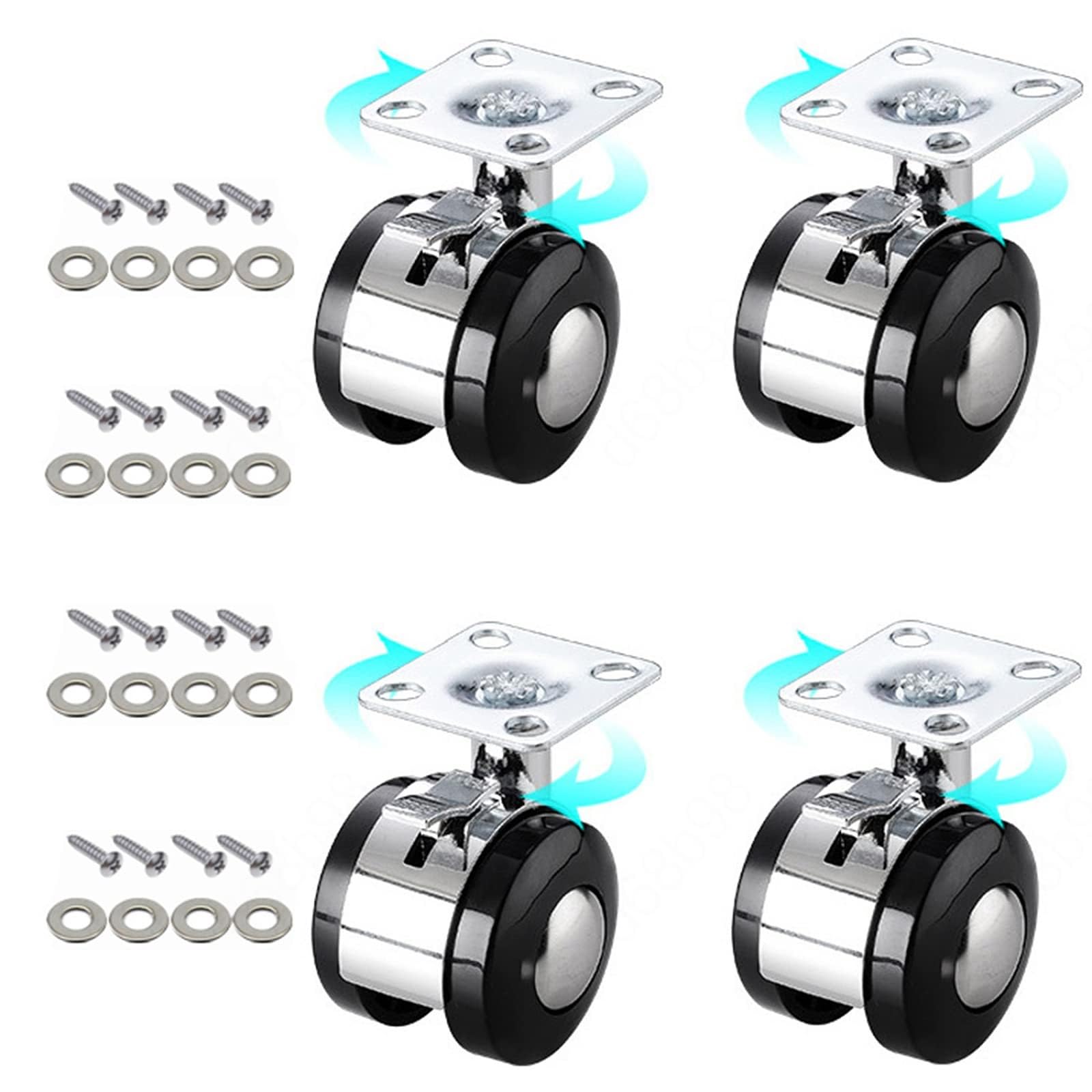 ZGUOUZANTYE Trolley Swivel Caster 360 Degree Rotate Nylon Castors Top Plate Mounting Mute Wear 4 Pieces With Brake(Black,2IN)