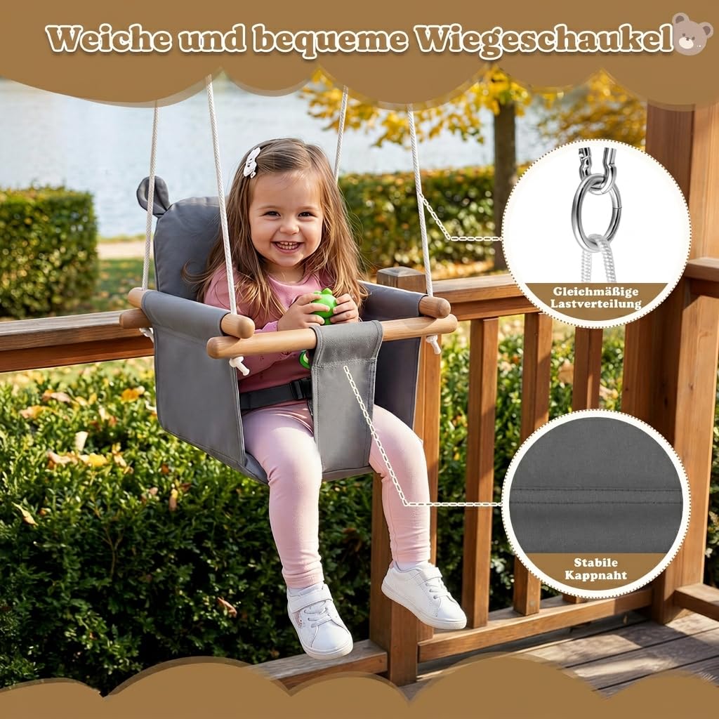 Babyschaukel Indoor bis 25kg Grau, Naturfaser-Mix