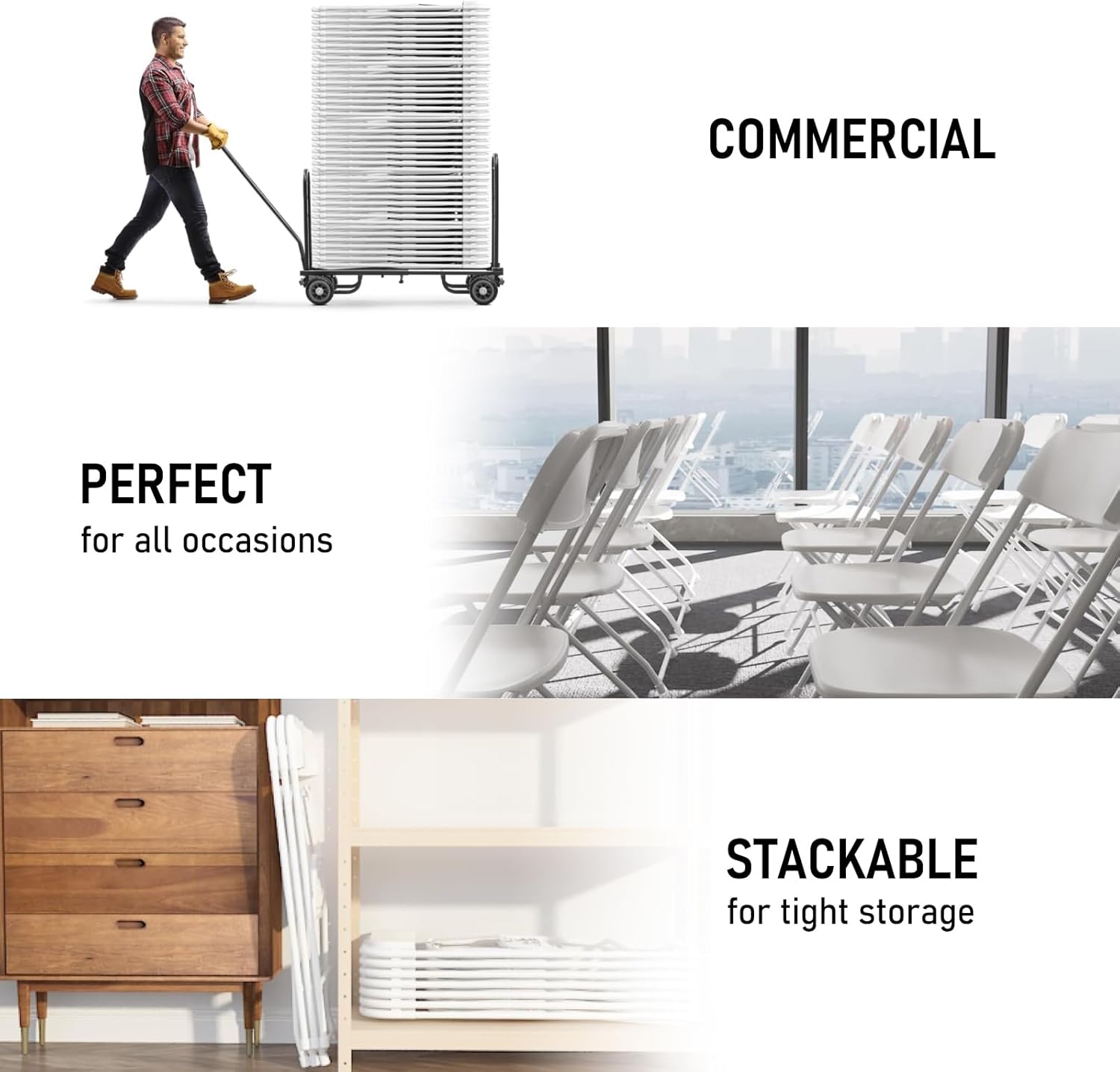 6 Pack Black Plastic Folding Chairs, Portable Stackable Commercial Chairs with Steel Frame, 350 lb Capacity Indoor Outdoor Seating for Wedding Party Event Office Dining