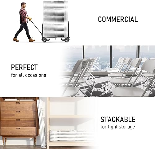 Miniatura 4 de Paquete de 12 sillas plegables de plástico blanco, asiento comercial apilable portátil para interiores y exteriores, con marco de acero, capacidad
