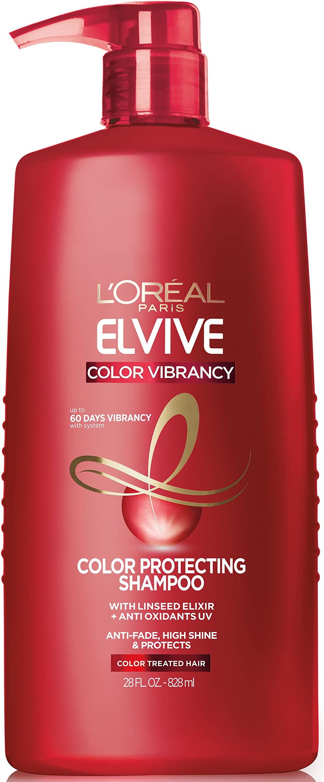L'Oreal Paris Elvive Color Vibrancy Protecting Shampoo, for Color Treated Hair, Shampoo with Linseed Elixir and Anti-Oxidants, for Anti-Fade, High Shine, and Color Protection, 28 Fl Oz
