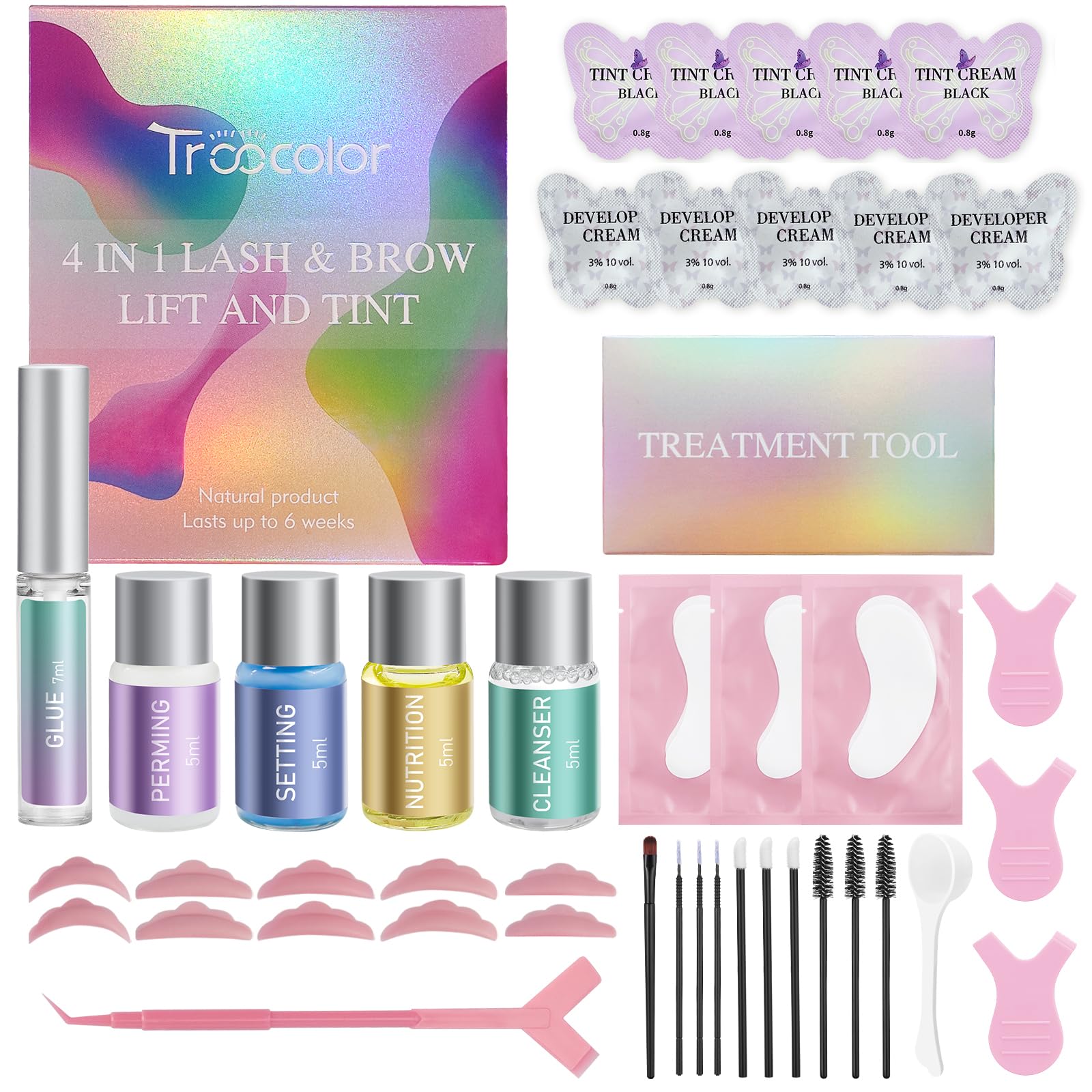 TroocolorLash Lift and Tint Kit, Eyelash Perm Kit with Black Dye Easy for Beginners & Pro DIY Instant Brow Lamination and Tint Set Use at Home & Salon Eyebrow Color