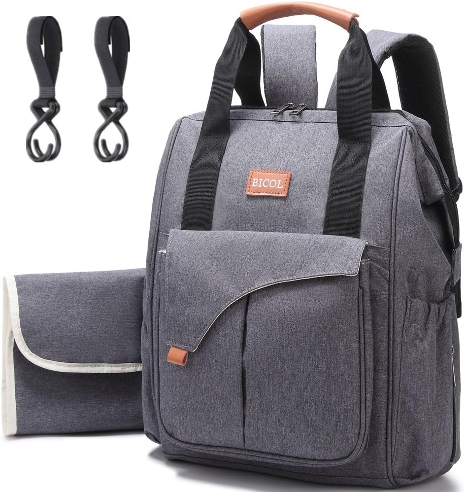 Baby Changing Backpack with Changing mat - Multifunctional, Large Capacity Baby Bag for on The go - no Formaldehyde, Grey