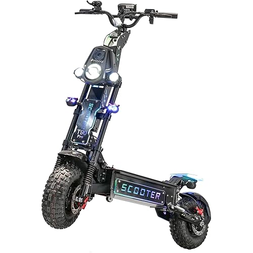 T90 Pro Electric Scooter Adults 10000W Dual Motor, 72V Removable Battery, 14” All Terrain Fat Tires, 65 Miles Range 68 MPH, Foldable Scooter