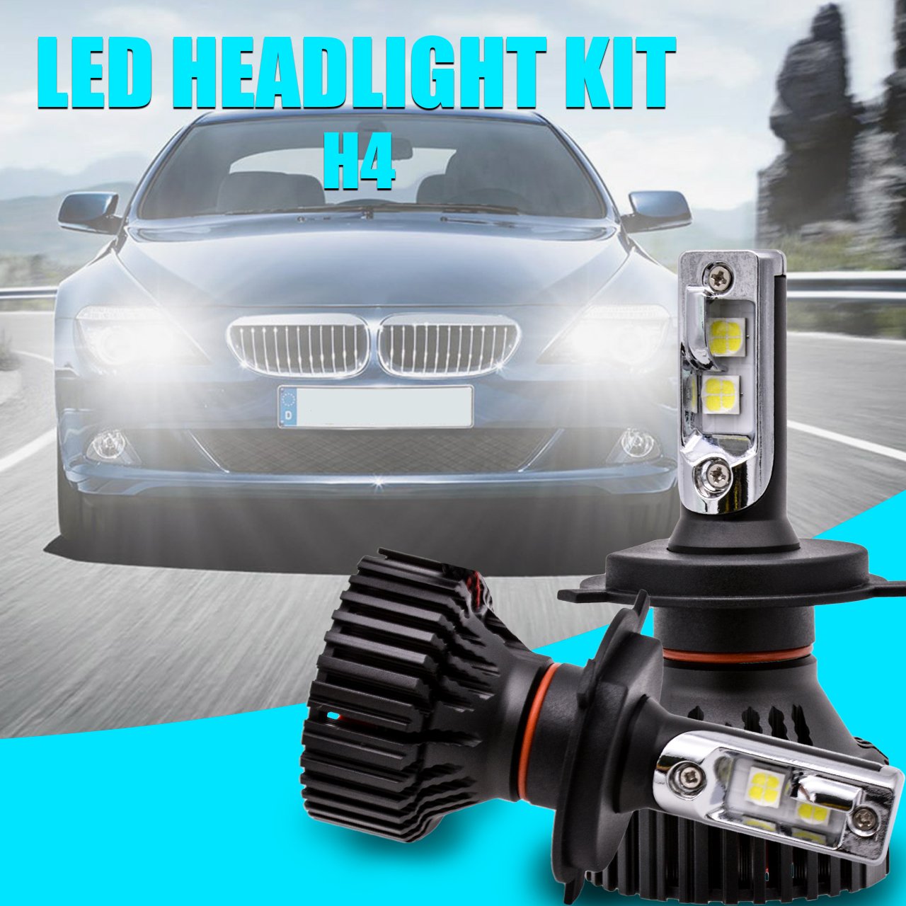 TUINCYN H4 HB2 9003 LED żarówki do reflektorów zestaw do konwersji CREE XHP50 chip 72 W 8000 lm światło Hi/Low Beam Pure White 6500 K - 3 lata gwarancji zestaw 2