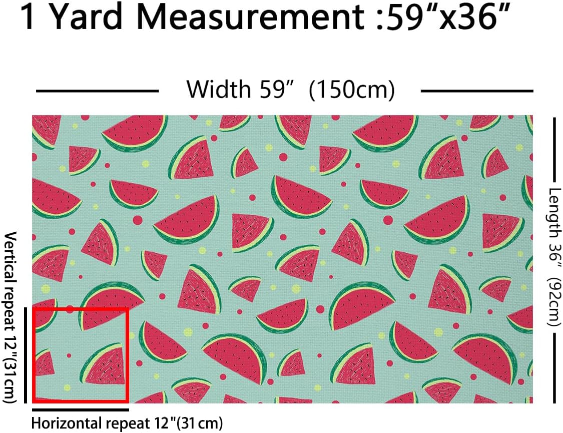 Watermelon Fabric by The Yard, Tropical Hawaiian Fruit Upholstery Fabric, Summer Fruit Food Decorative Fabric, DIY Art Craft Patchwork for Kids, Upholstery and Home Accents, Red Green, 3 Yards
