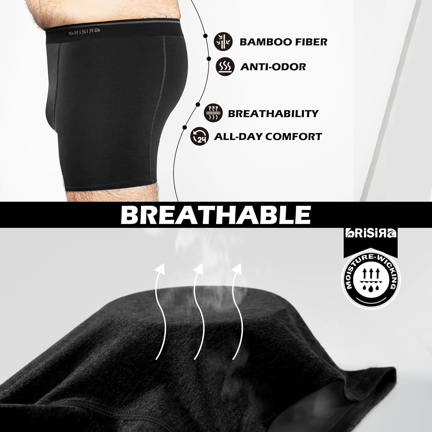 BRISIRA Big and Tall Boxer Briefs for Men Bamboo Viscose 4XL-7XL Moisture Wicking Breathable No Ride Up Underwear with Fly - Image 2
