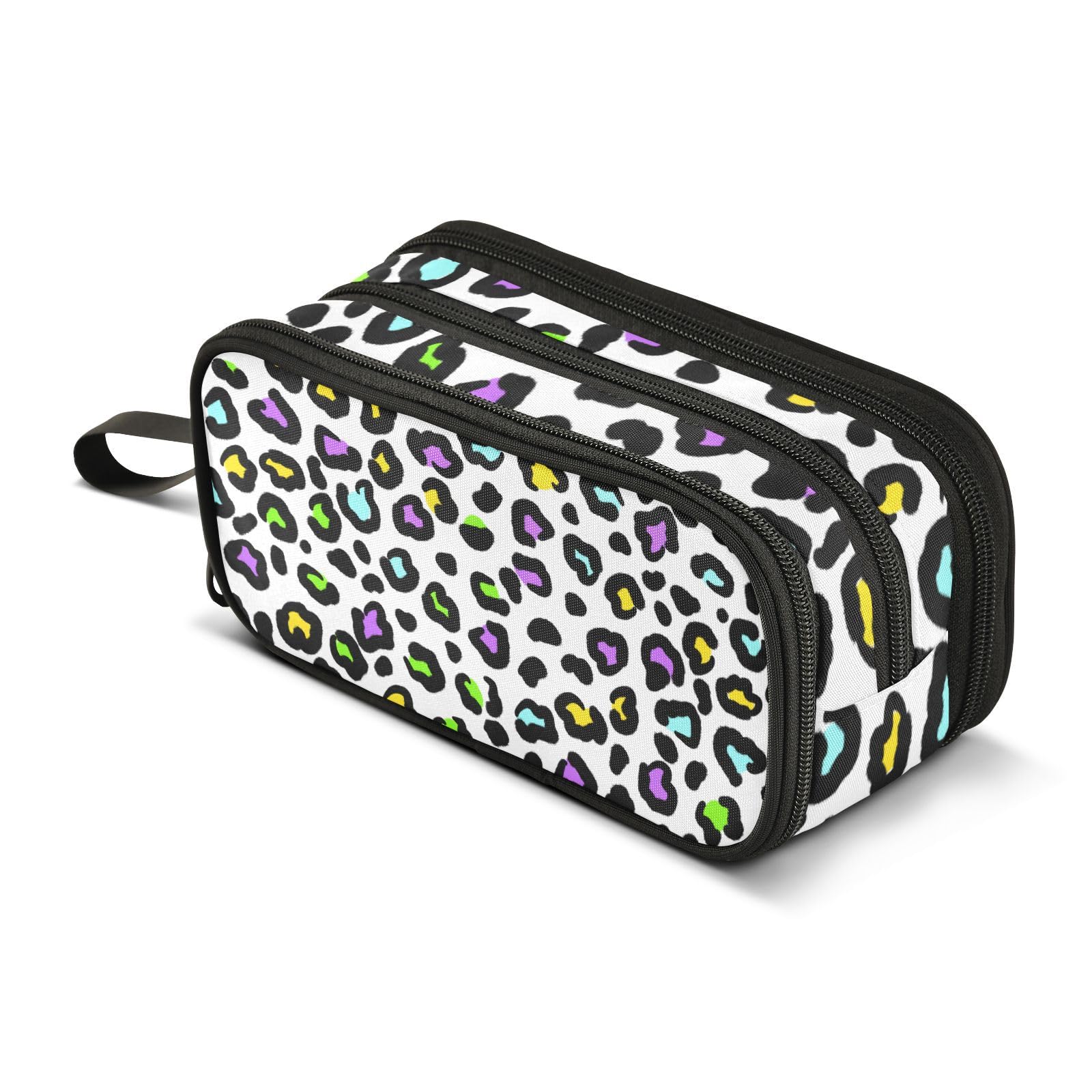ZAZYXTJ Leopard Print Pencil Case Large Capacity Pencil Pouch | 3 Compartment Storage Canvas Makeup Bag for School Office Teen Girl Boy Men Women