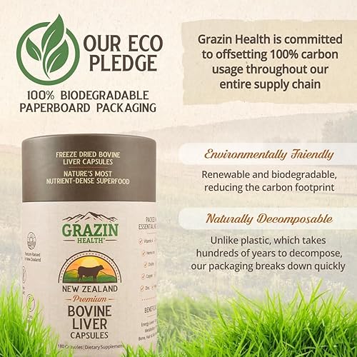 Vista 6 de Grass Fed Beef Liver from New Zealand - Freeze Dried 3000mg per Serving (500mg per Capsule) (30 Servings)