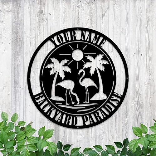 Miniatura 5 de MeMate Letrero de flamenco, decoración al aire libre, letrero de metal personalizado para patio trasero, letreros de nombre personalizados para