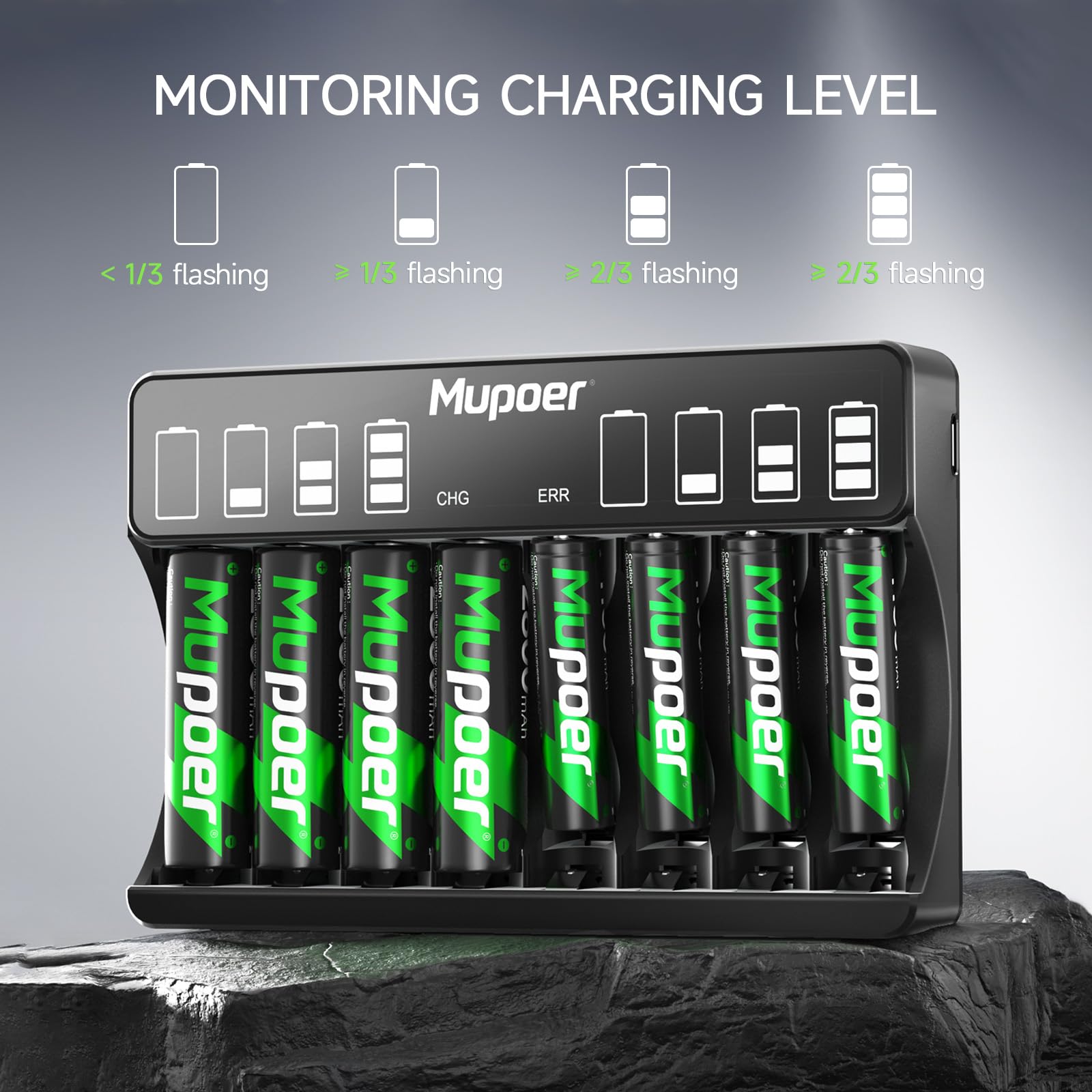 POWEROWL 8 AA Pilas De Litio Con Cargador De Batería, Alta Capacidad De Larga Duración 1,5 V AA