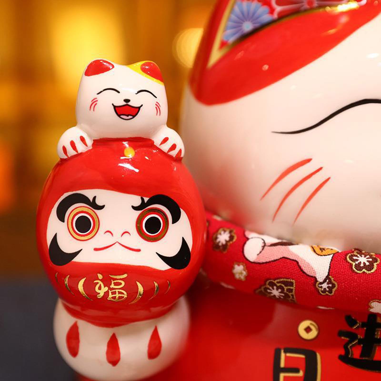 Maneki Neko de Cerámico,Linda estatua de gato de la suerte,Disponible en estilos de hucha y brazo oscilante,Adornos de gatos de la suerte adecuados para la oficina,que traen buena suerte