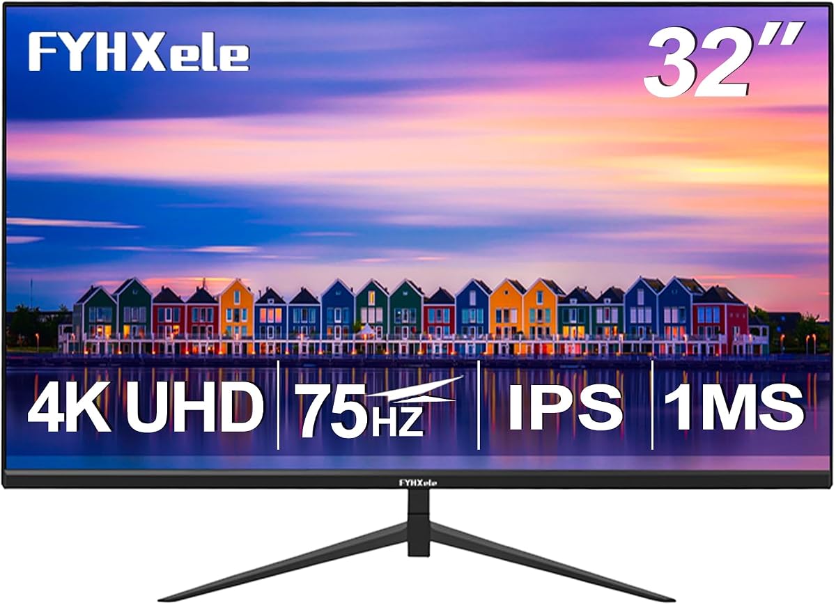 Monitor de computadora 4K UHD 3840 * 2160 de 32 pulgadas 75 Hz 1 MS, monitor IPS para diseño, juegos casuales, trabajo, monitor de bisel ultradelgado compatible con sincronización adaptativa, 100% sRGB, HDR, 2X DP y 2X HDMI, VESA 100 * 100 mm