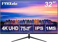 Monitor de computador de 32 polegadas 4K UHD 3840 * 2160 75hz 1MS, monitor IPS para design, jogos casuais, trabalho, monitor de bisel ultrafino compatível com sincronização adaptativa, 100% sRGB, HDR