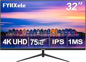 Monitor de computador de 32 polegadas 4K UHD 3840 * 2160 75hz 1MS, monitor IPS para design, jogos casuais, trabalho, monitor de bisel ultrafino compatível com sincronização adaptativa, 100% sRGB, HDR