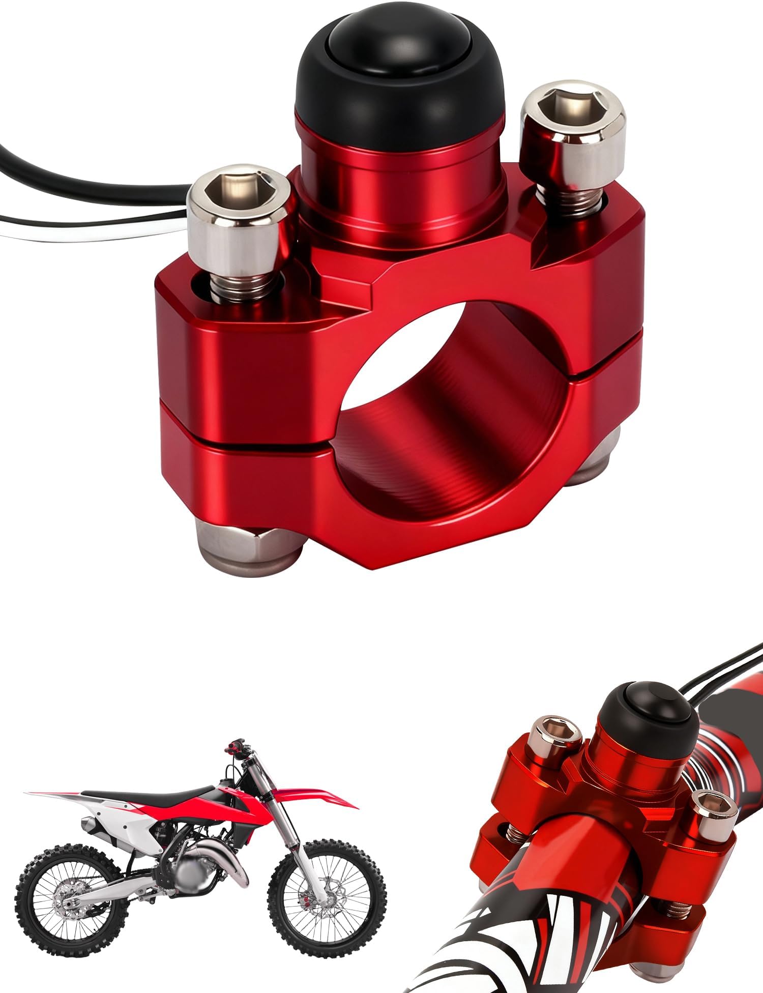 JFG RACING CNC Dirt Bike Engine Stop Start Kill Switch Button CNC with Mounting Backplate Universal for CRF XR CR Hawk 125 230 250 300 450 650 - Red