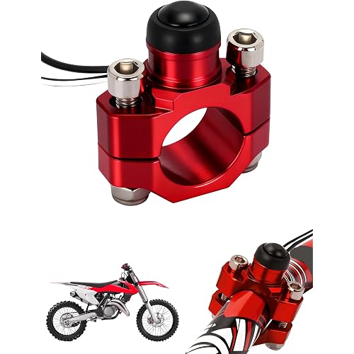 JFG RACING CNC Universal Motorcycle Engine Stop Start Kill Switch Button | Anodized finish,CNC machined detail,22 mm handlebar fit,single kill-or-stop function,for dirt pit bike quad,red