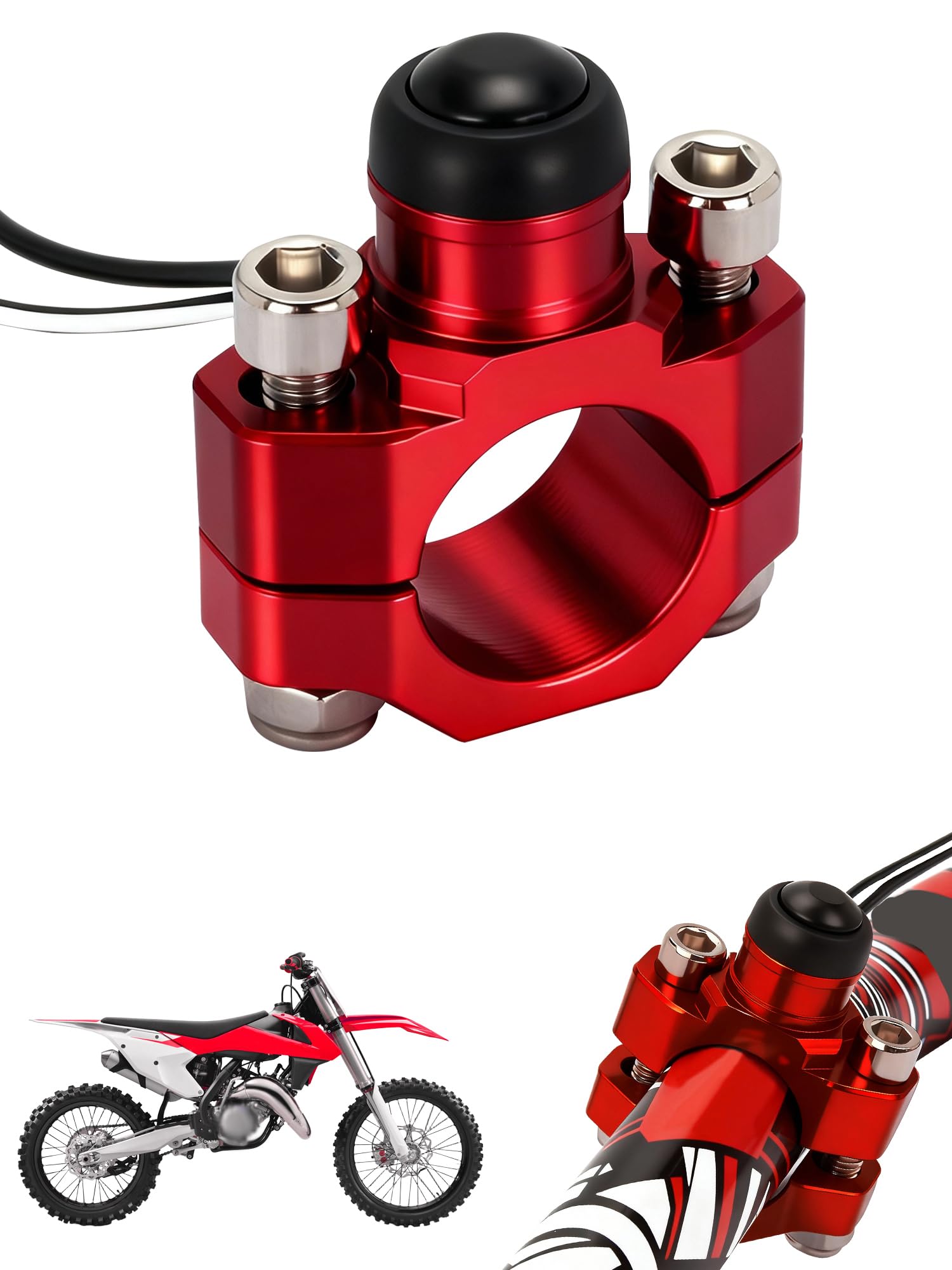 JFG RACING CNC Dirt Bike Engine Stop Start Kill Switch Button CNC with Mounting Backplate Universal for CRF XR CR Hawk 125 230 250 300 450 650 - Red