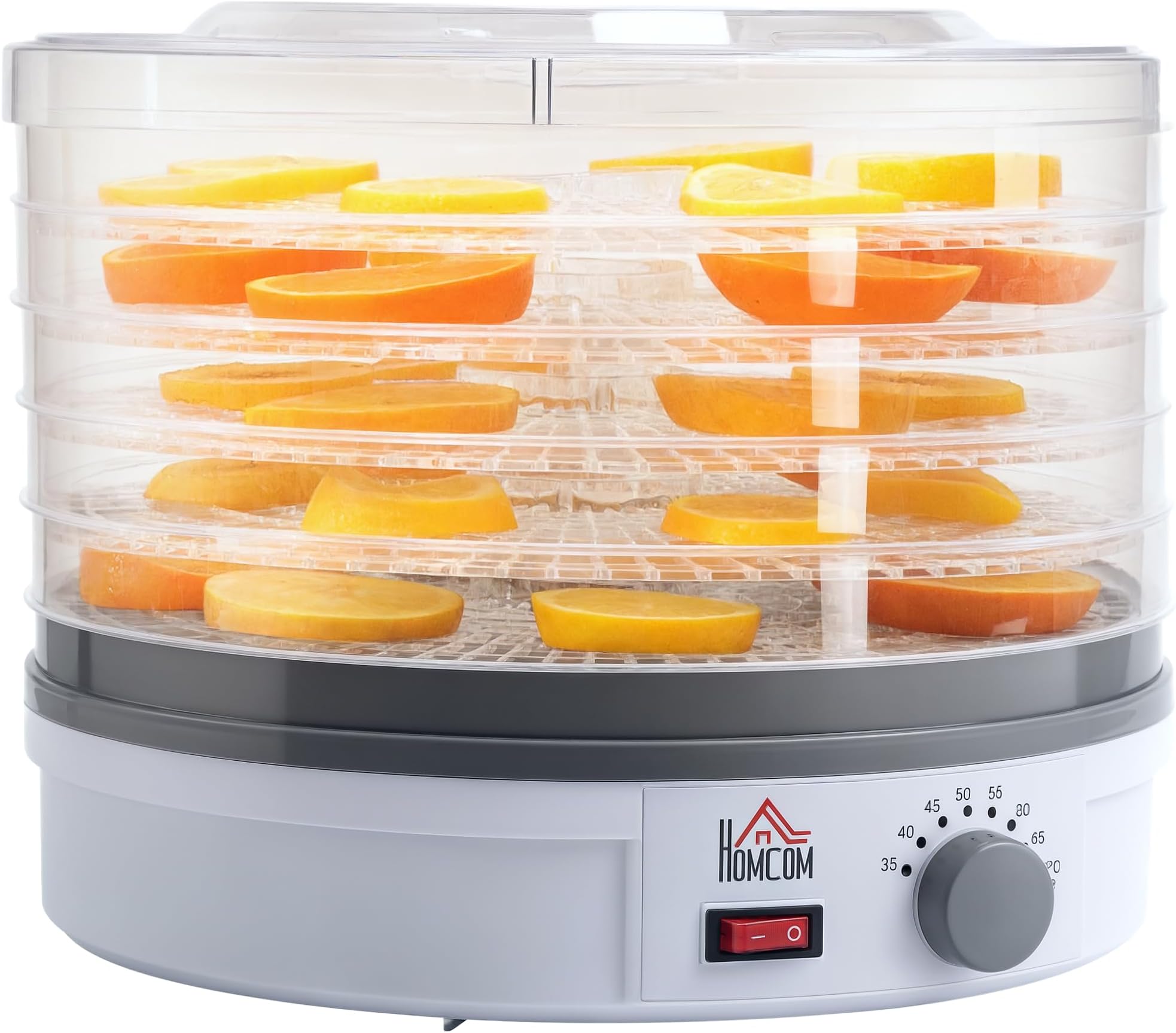 HOMCOM 5 Tier Food Dehydrator, 245W Food Dryer Machine with Adjustable Temperature Control for Drying Fruit, Meat, Vegetable, Jerky and Pet Treat, White