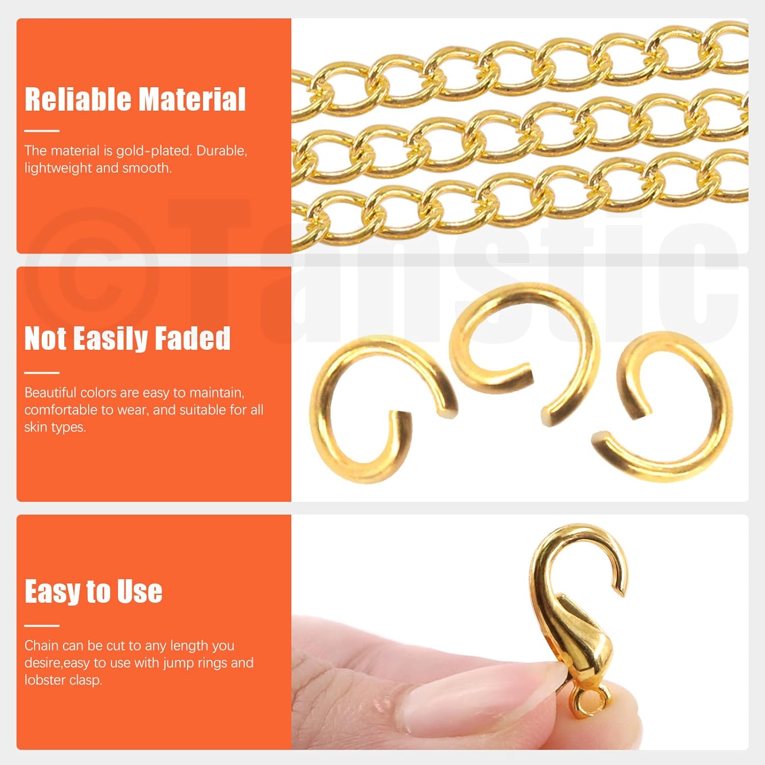 Tanstic 102Pcs 30 Feet Jewelry Making Chains Necklace Chains Bulk Cable Link Chain with 50Pcs Jump Rings, 50Pcs Lobster Clasps, Pliers for Bracelet Necklace Making(Black) - Image 3