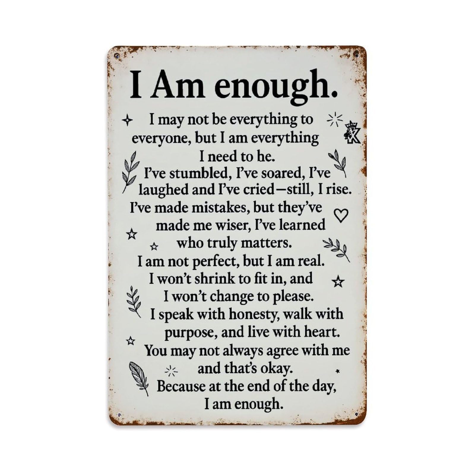 I Am Enough Motivational Quote Vintage Tin Sign Retro Metal Wall Decor Metal Poster, Home Bar Garage Farmhouse Cafe Wall Art Decoration 8x12Inches