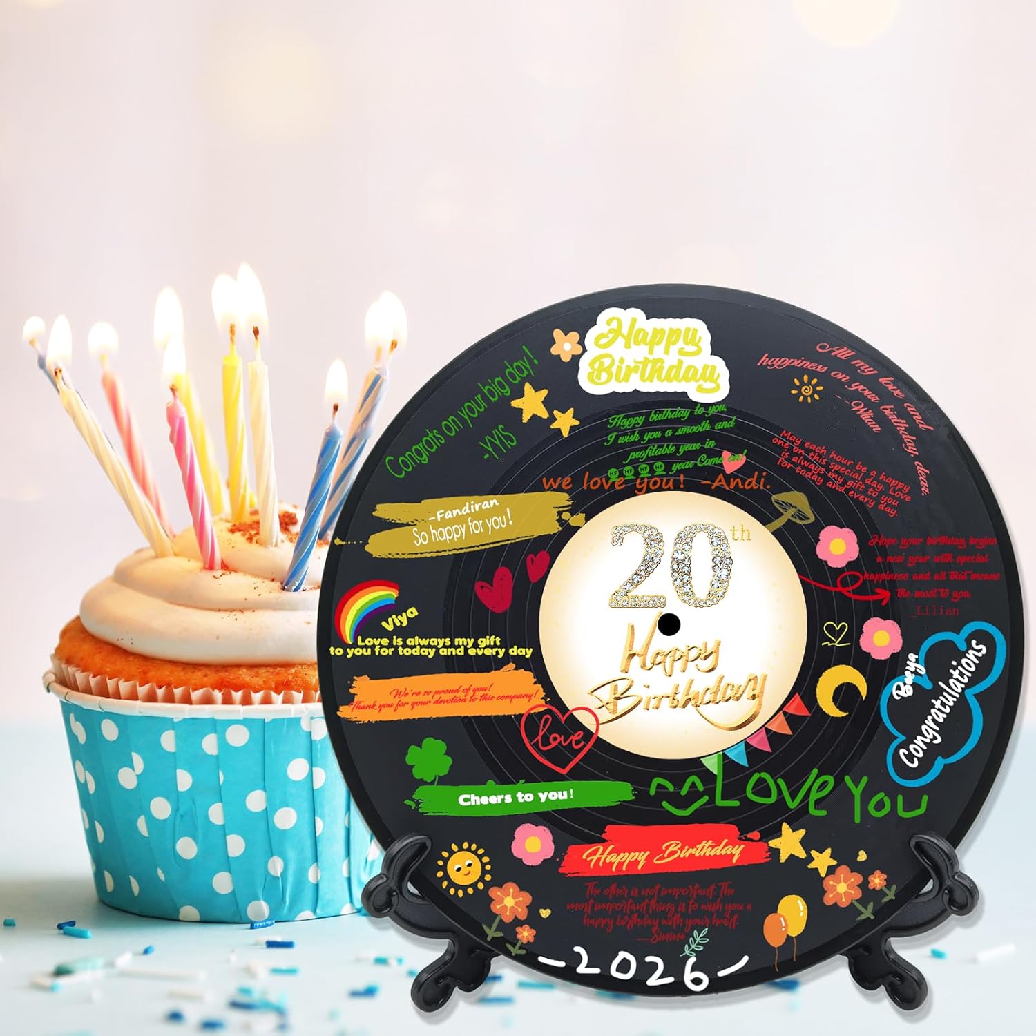 Vinyl Record Sweet 20 Birthday Decorations 11.6"X11.6", 20th birthday decorations Party Favor Sign Poster, 20th Birthday Guest Book Alternative, Great Sweet 20 Gifts for Girls or Boys (20 Years Old) - Image 6