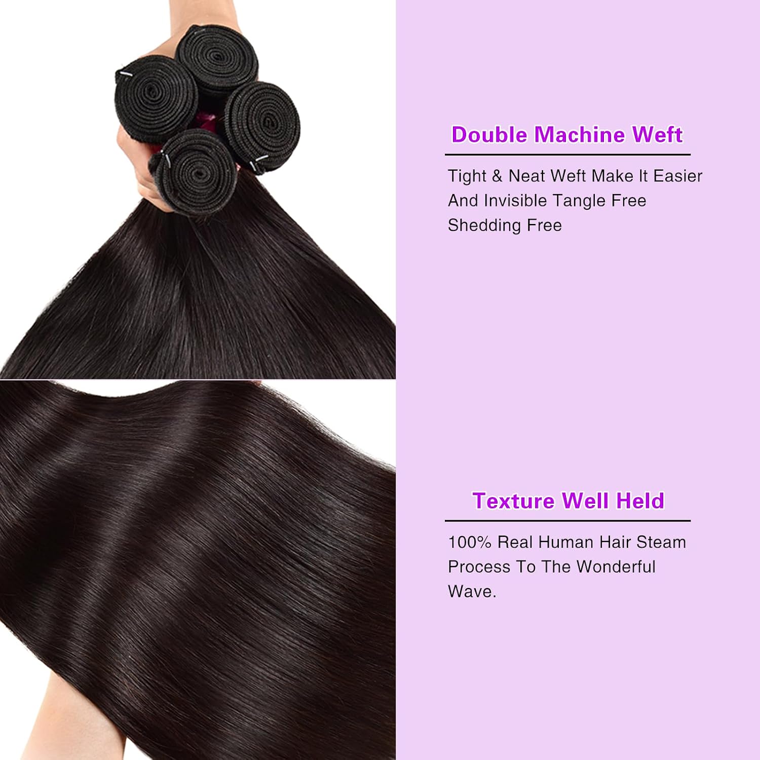 Straight Bundles Human Hair 12A Brazilian Virgin Hair 100% Unprocessed Silky Straight Human Hair Bundles Natural Black Weave Hair Extensions for Women (24262830)
