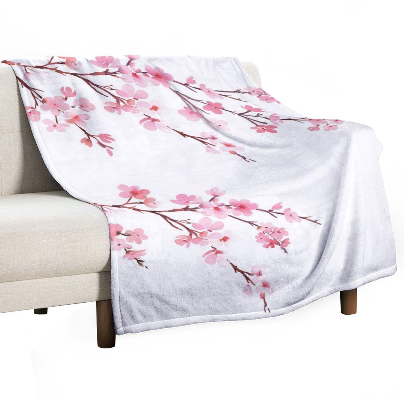 Hxwokrum Flannel Blanket, Cherry Blossoms Throw Blanket for Couch Sofa Bed Office, Soft And Comfortable Without Pilling