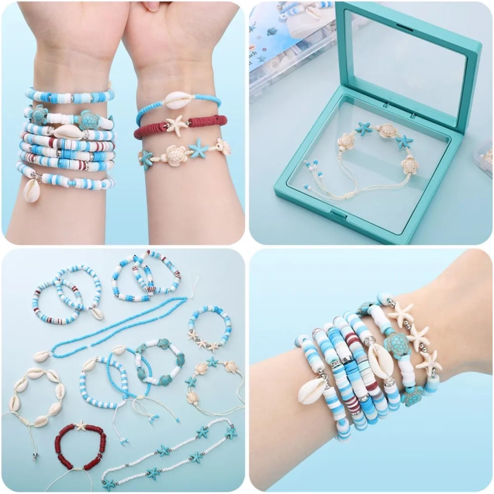 1Box Kit for la creazione di gioielli in stile oceano con conchiglie tartaruga e stelle marine, perline Perline per Braccialetti(Color 2)