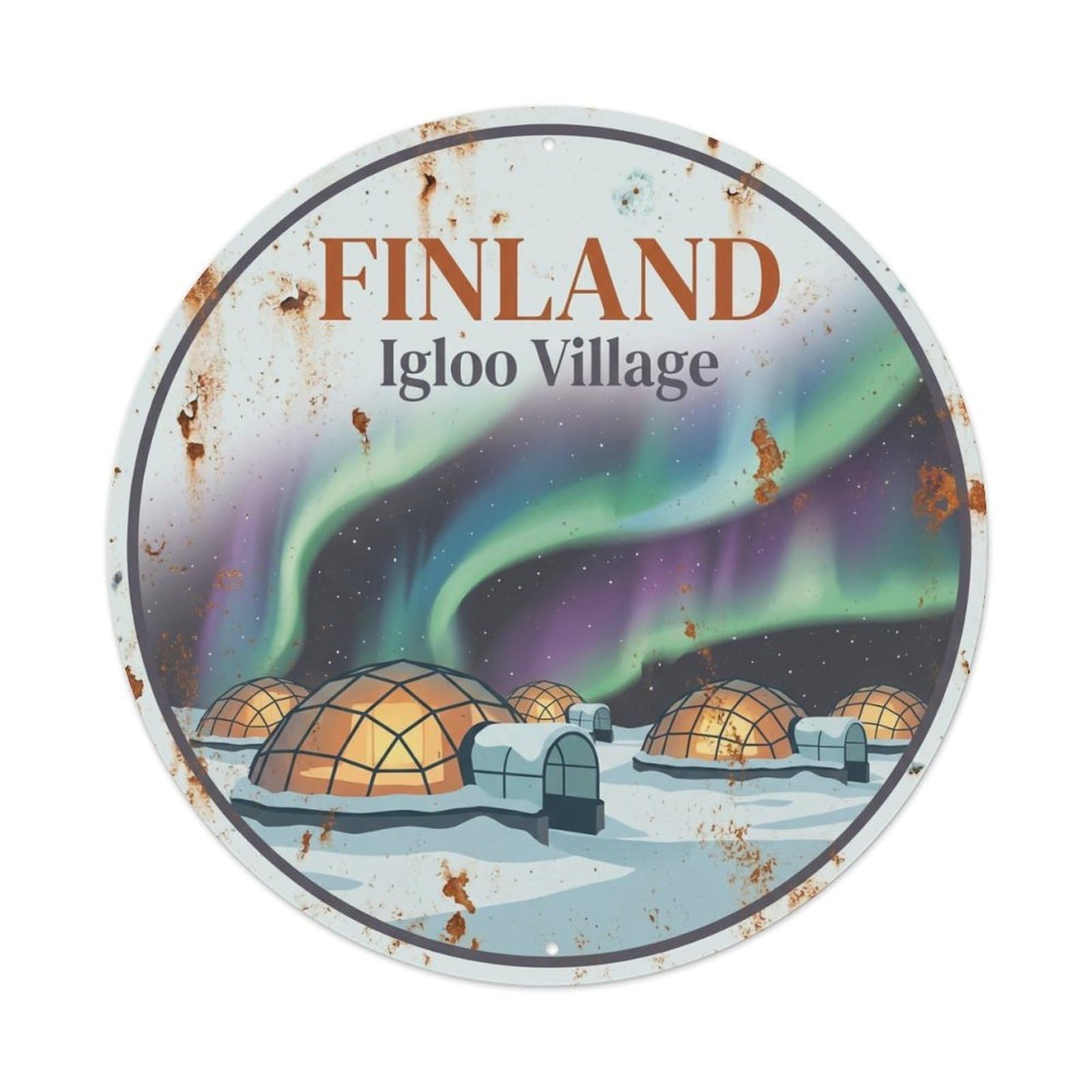 Vintage Travel Finland Illustrious Metal Tin Sign Plaque Wall Decor for Cafe, Club, Garden Round Metal Poster 8x8Inch