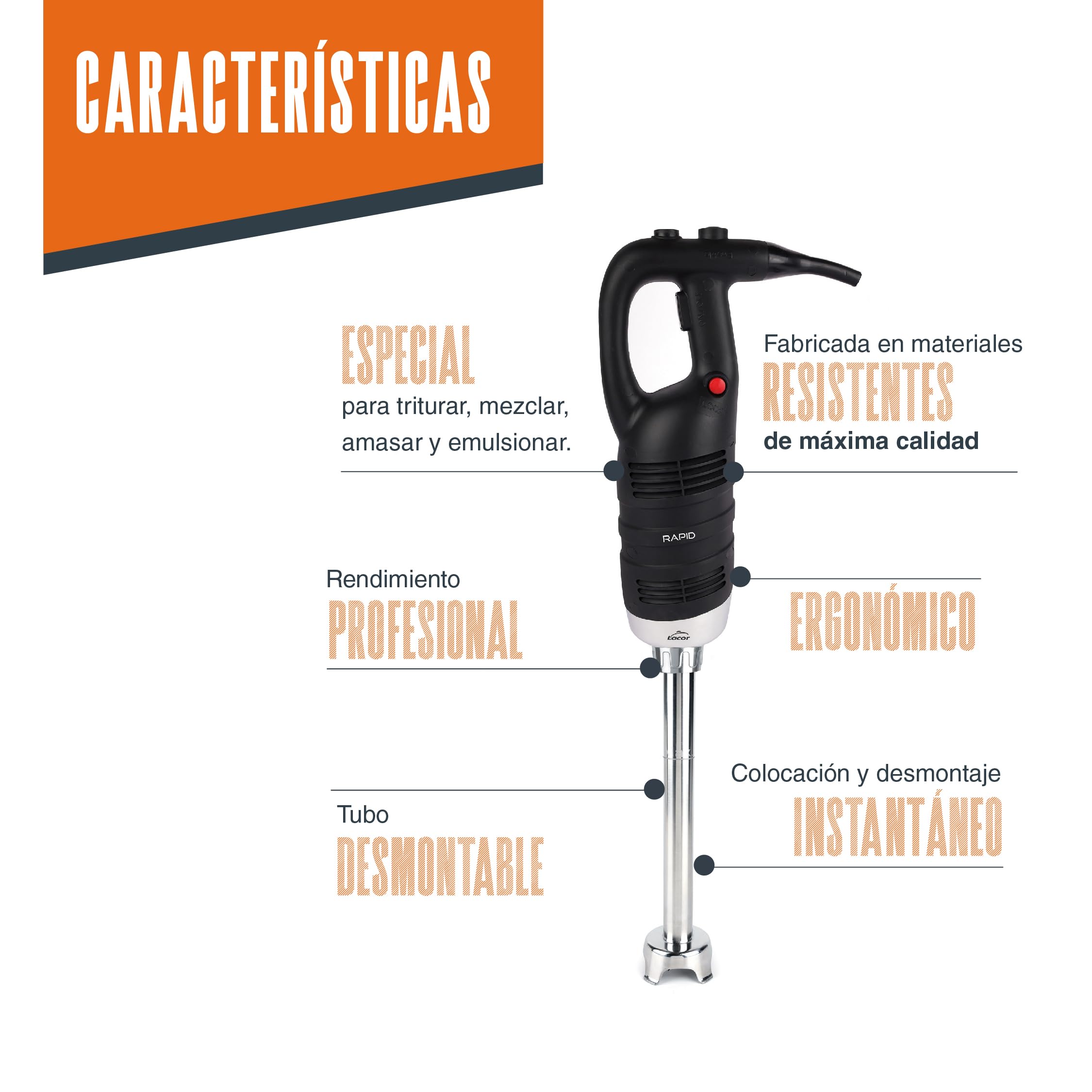 Lacor 69933 - Batidor profesional Rapid, con Brazo Triturador - Cocina | En acero inoxidable, para montar, emulsionar y mezclar; ideal para cocina profesional y uso diario en casa, para el día a día