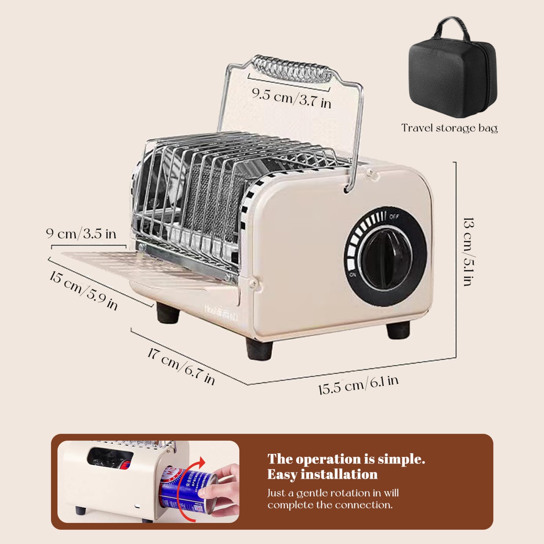 Calentador portátil de propano 2 en 1, 1200 W, ajustable, para acampar, con asa y bolsa de almacenamiento. Ideal para acampar, pescar, hacer senderismo y cazar.