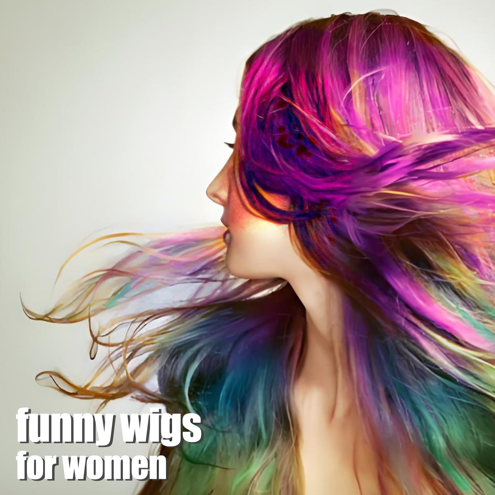 Rainbow Wig for Women- 65cm Crazy Wig for Women Long Hair Perfect for Cosplay Parties Party Performances Themed - Image 3