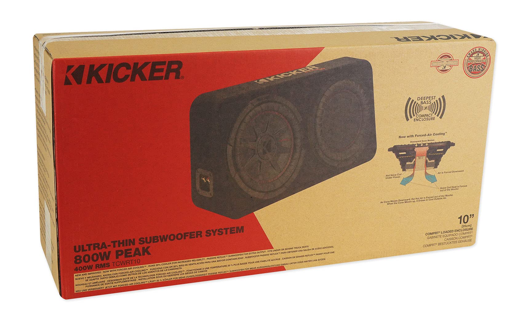 Kicker 48TCWRT102 10 Slim Car Subwoofer Bundle with Rockville RXD-M1 2000w Peak500w RMS Mono 1 Ohm Amplifier Audio Amp & RWK41 Installation Wire Kit RCA's (3 Items) 48TCWRT102+RXD-M1+RWK41