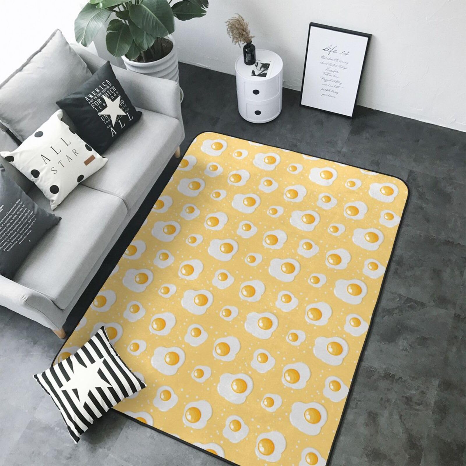 Tapis lavable et doux pour chambre couleur jaune œuf 150x200cm