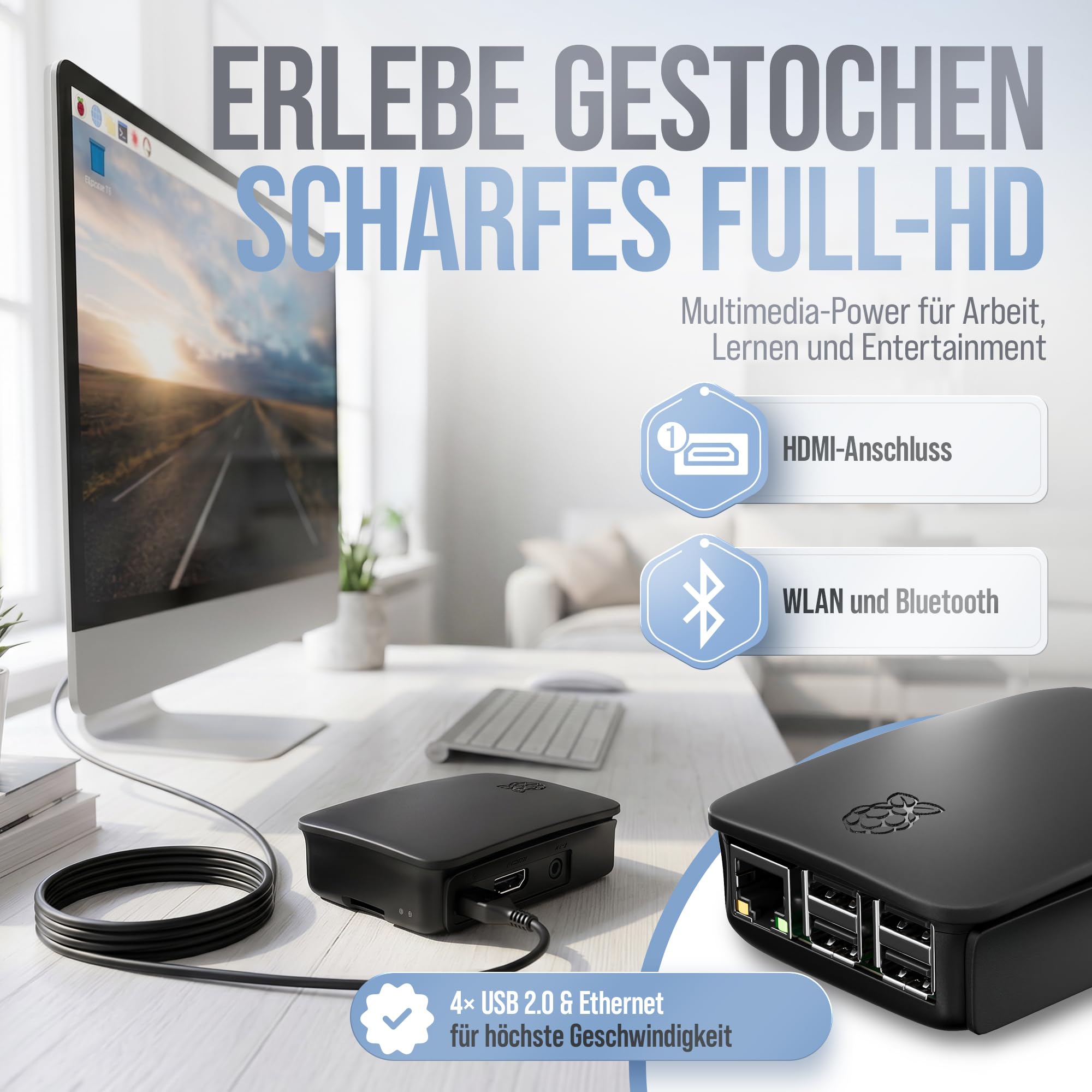 Raspberry Pi 3 B 1GB Starter Set 64GB Edition Netzteil Gehäuse Kühlkörper HDMI Kabel USB-Kartenleser