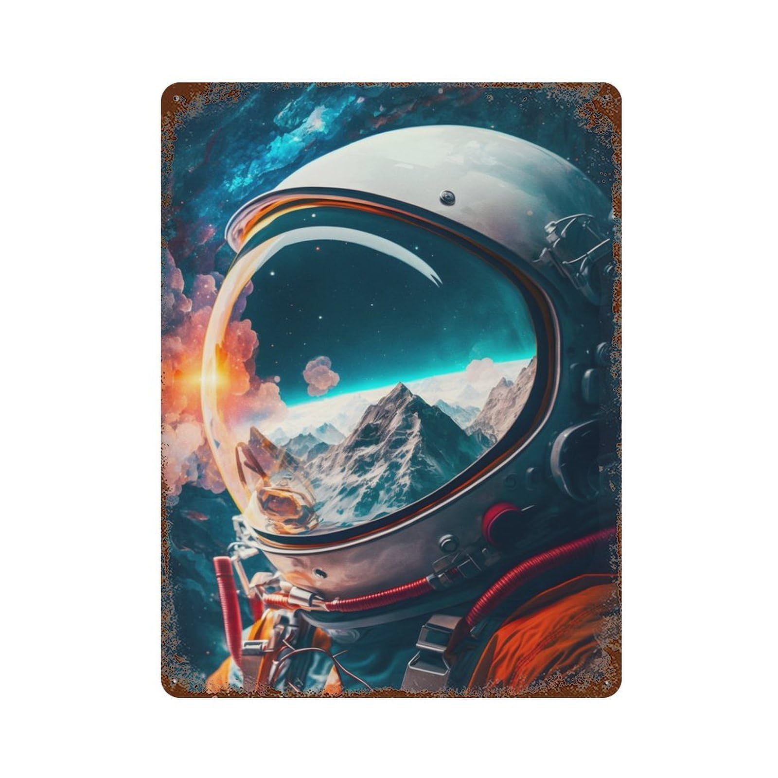 Garage Style ASTRONAUT Reflection 12 Rustic Tin Plaque 15.7"x11.8", Classic Wall Plaque for Bar And Workshop